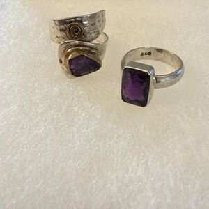Boho Sterling Silver and Amethyst Duo Ring Set